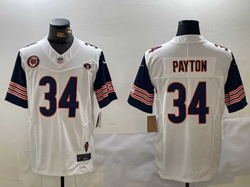 Mens Chicago Bears #34 Walter Payton Limited White Team Patch Fashion FUSE Jersey